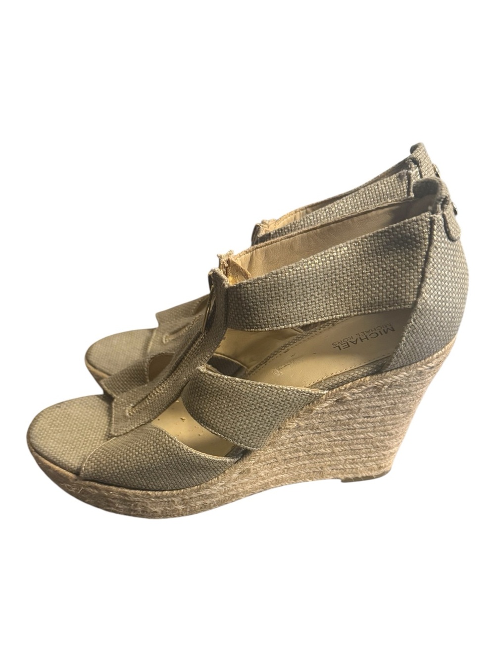 Michael Kors Wedge Gold Metallic Sandals Platform Damita Textile upper W SZ 10 M